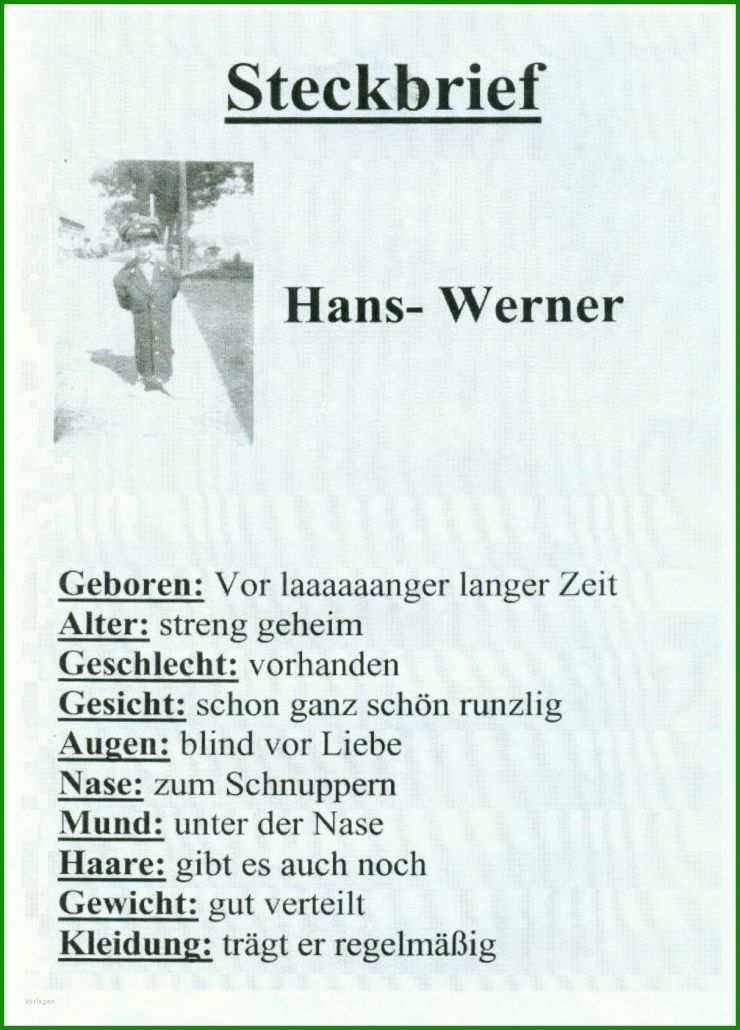 Witziger Steckbrief Vorlage