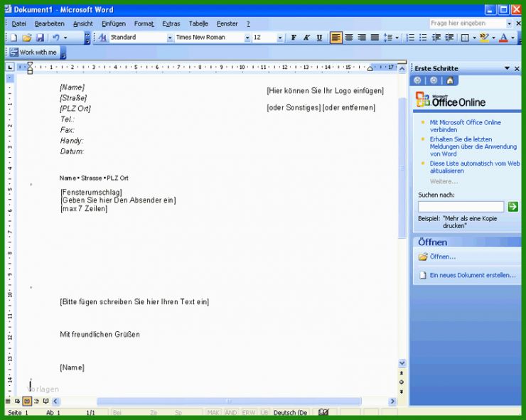 Word Brief Adressfeld Vorlage