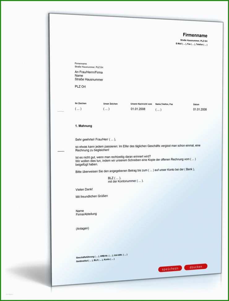 Zahlungserinnerung Rechnung Muster