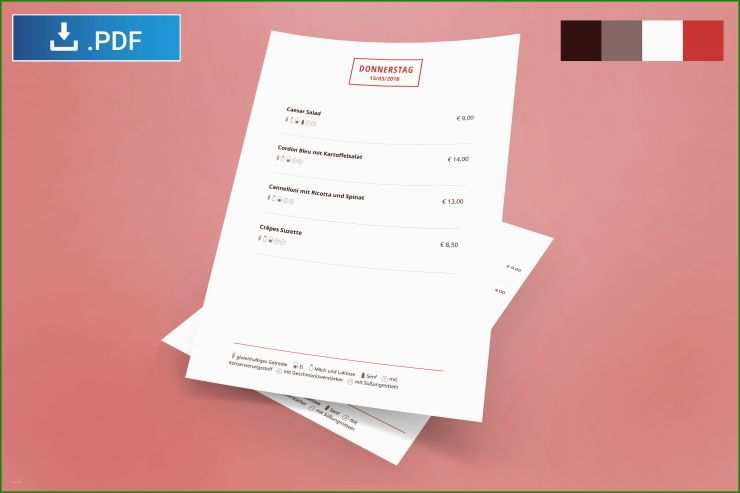 Zusatzstoffe Speisekarte Muster